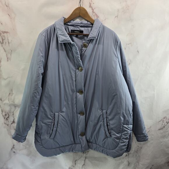Torrid Jacket Womens 1 1X Blue Coat Puffer Poly Fill Shacket Quilted Synthetic - Picture 1 of 13